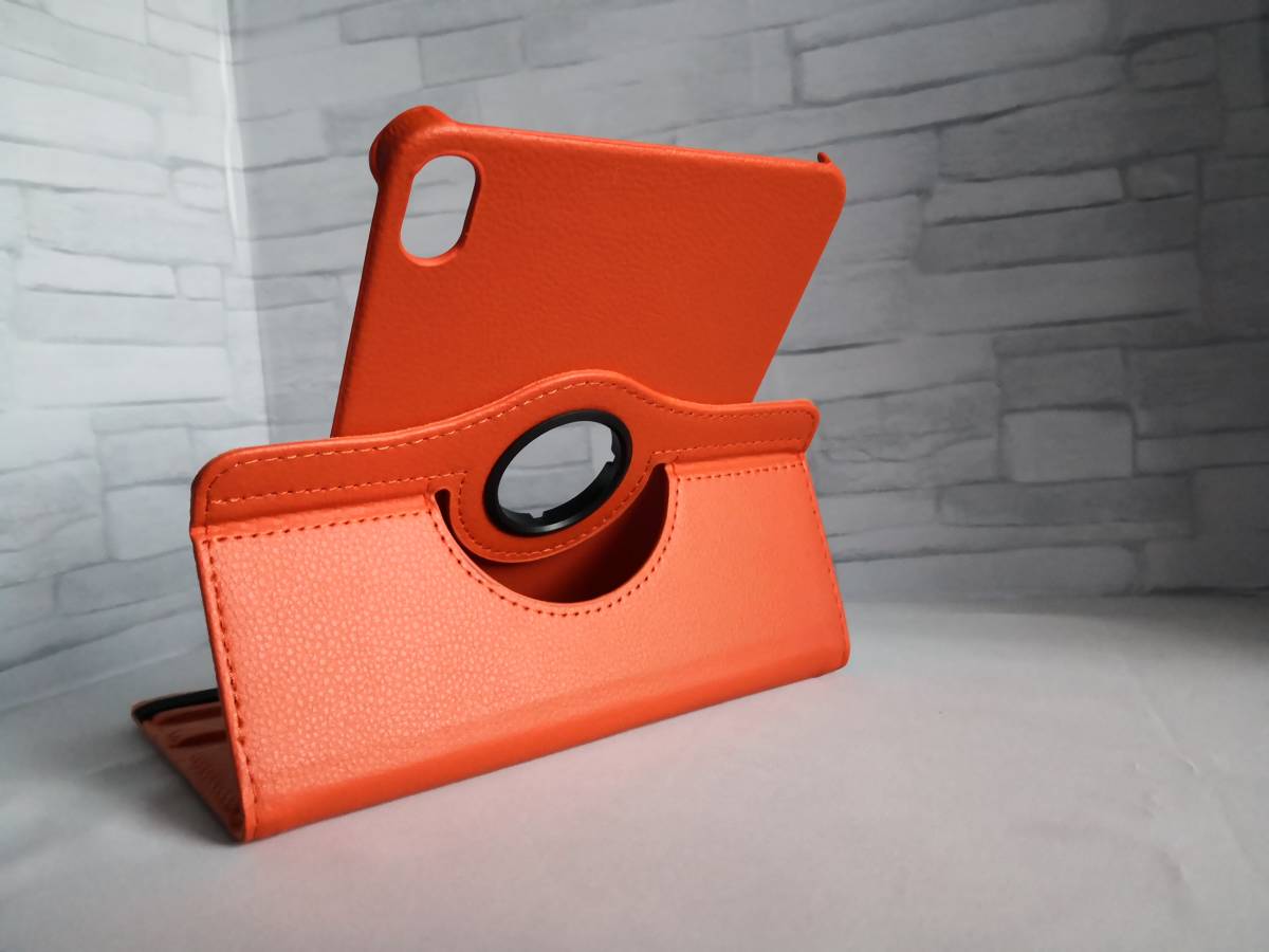 iPad mini6/mini7 共用 オレンジ 360度回転機能付 レザー ケース 拍卖