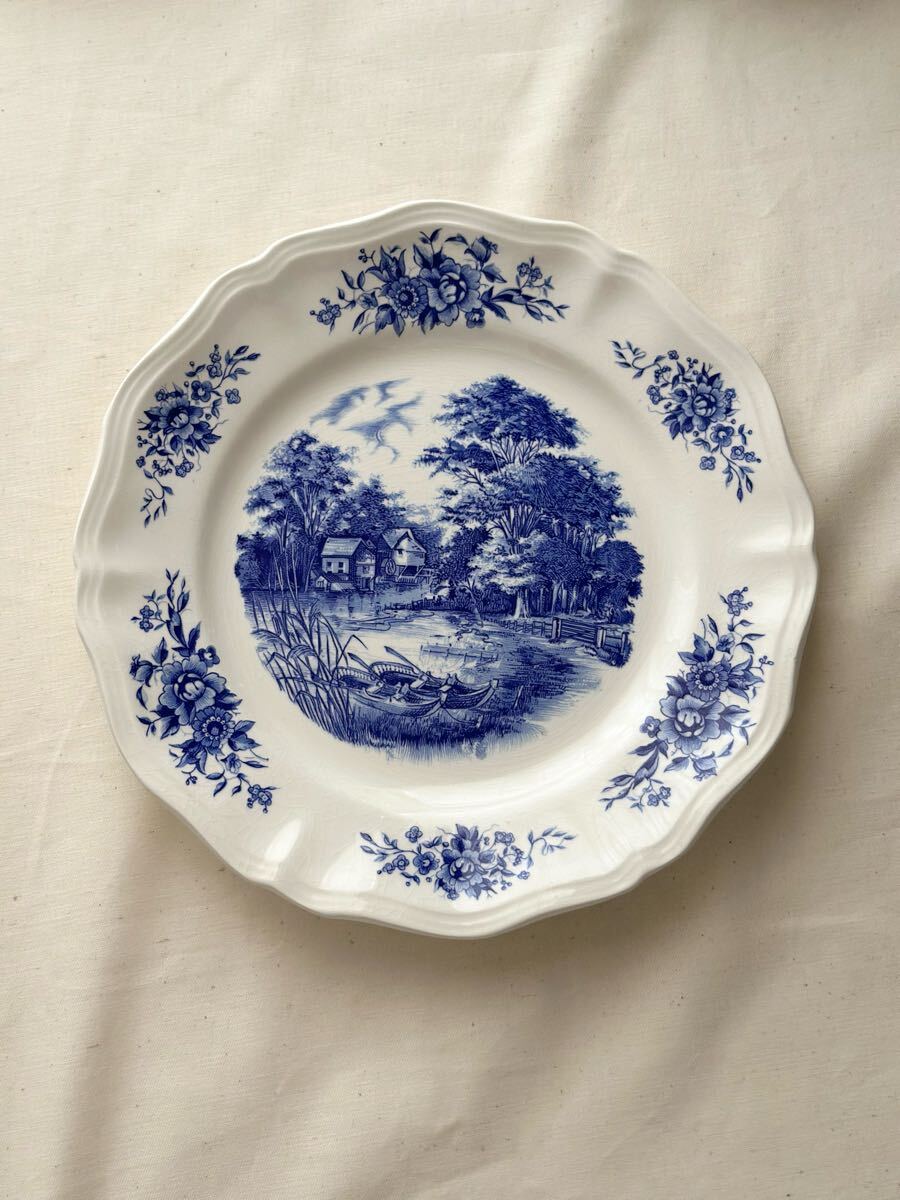 【★秋の均一セール】フランス アンティーク 皿 Sarreguemines サルグミンヌ / “ROMANTIC” 田舎の絵皿 花リムプレート 平皿拍卖