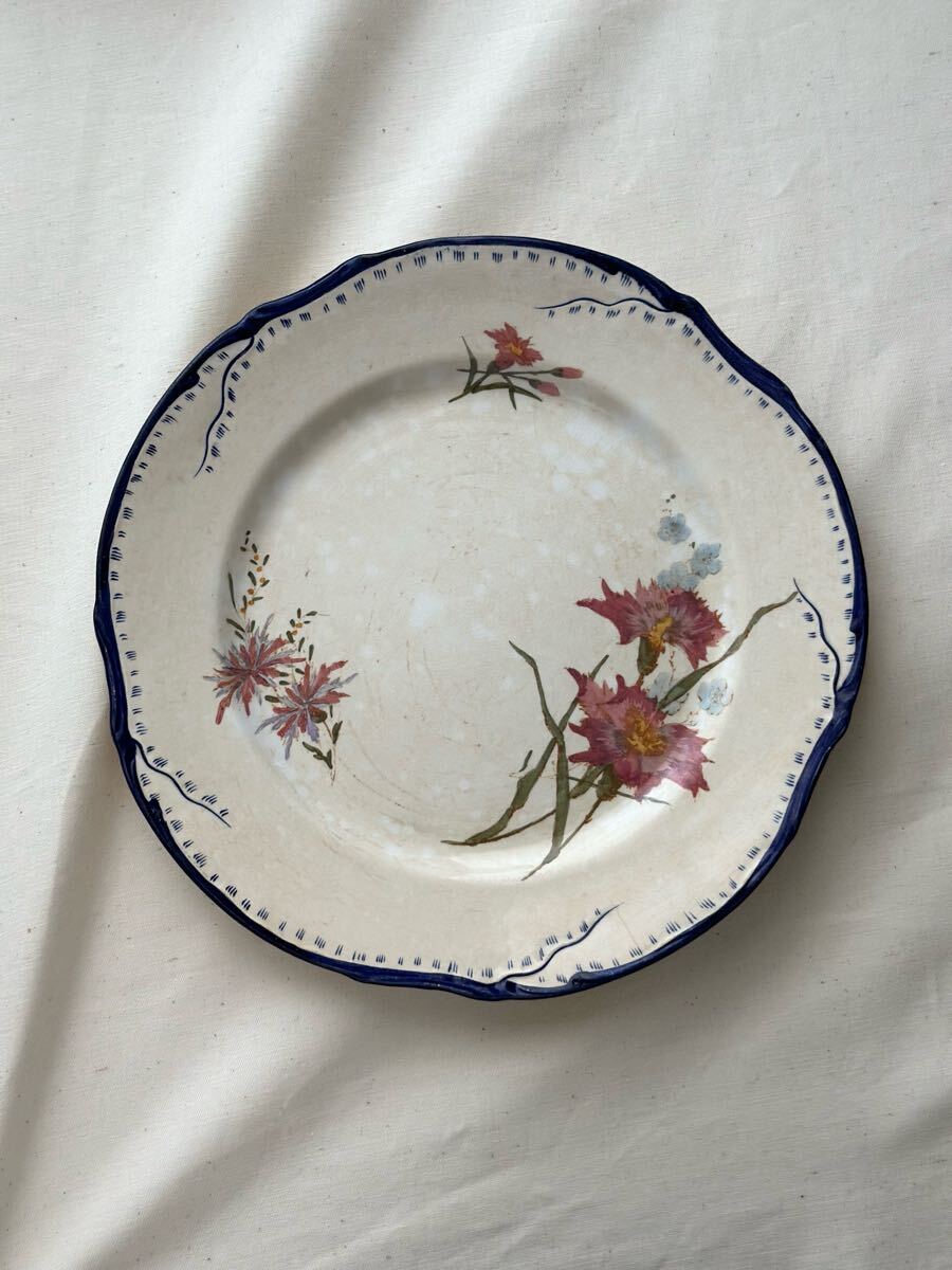 フランス アンティーク 皿 Creil et Montereau クレイユモントロー / “OLGA” 花柄ハンドペイントの平皿プレート 骨董拍卖