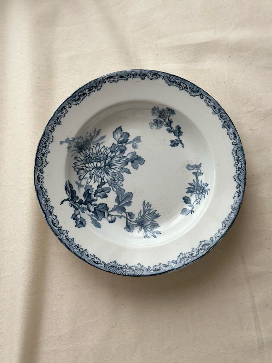 良品 フランス アンティーク 皿 Sarreguemines サルグミンヌ / “MEUDON” マムの深皿プレート (ブロカント ヴィンテージ 骨董)拍卖