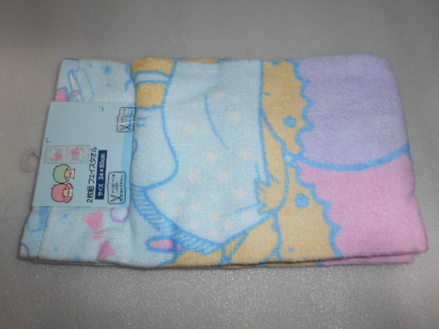 ①リトルツインスターズ フェイスタオル 2枚組 34×80㎝ キキララ拍卖