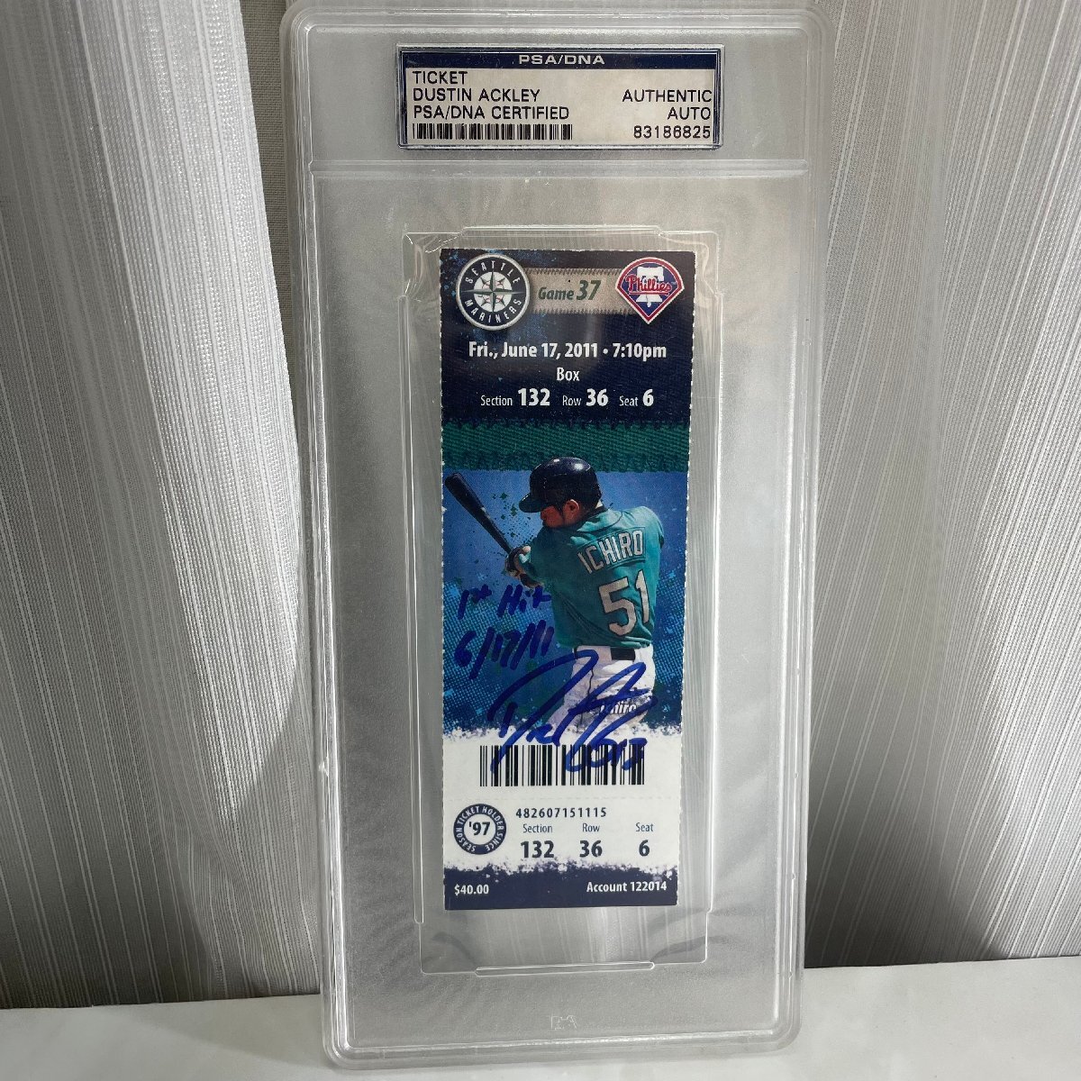 ♭M♭ ダスティン・アクリー 直筆サイン入り チケット イチロー シアトル・マリナーズ フィラデルフィア・フィリーズ ♭J-250677拍卖