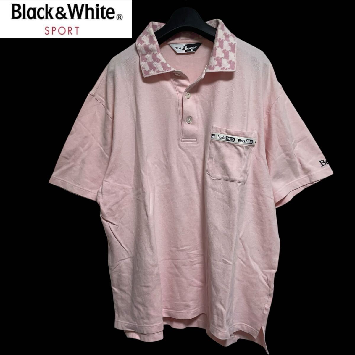 black&white /ブラックアンドホワイト メンズ 半袖ポロシャツ ロゴ刺繍 薄ピンク 大きいサイズ LLサイズ O-2397拍卖