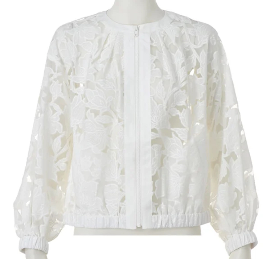 トルコ素材 オパール加工 フラワー柄 ジャケット 3L オフホワイト拍卖