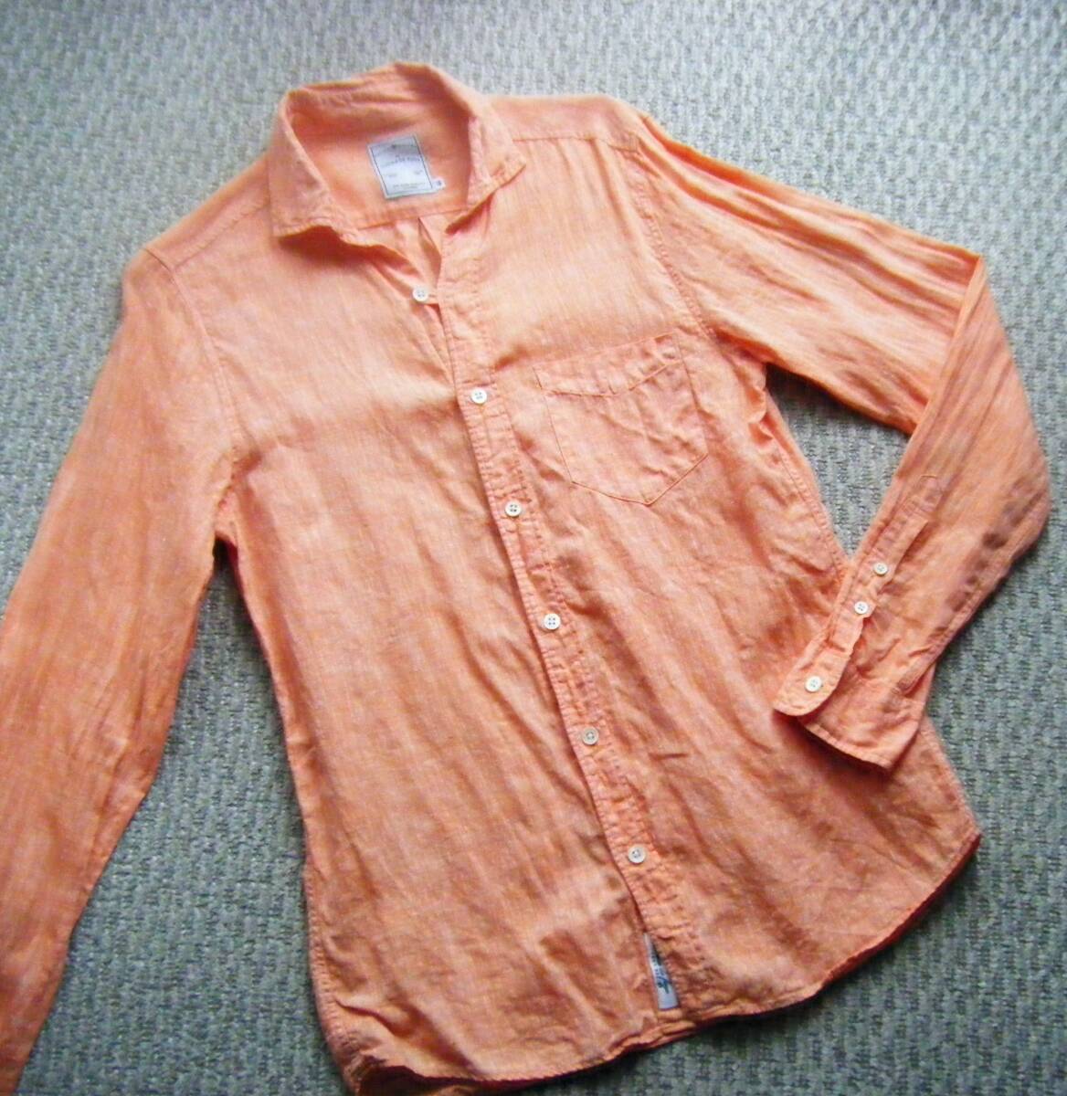 ☆GOSTAR DE FUGAゴスタール ジ フーガ 麻 長袖シャツ 44サイズ オレンジ系拍卖
