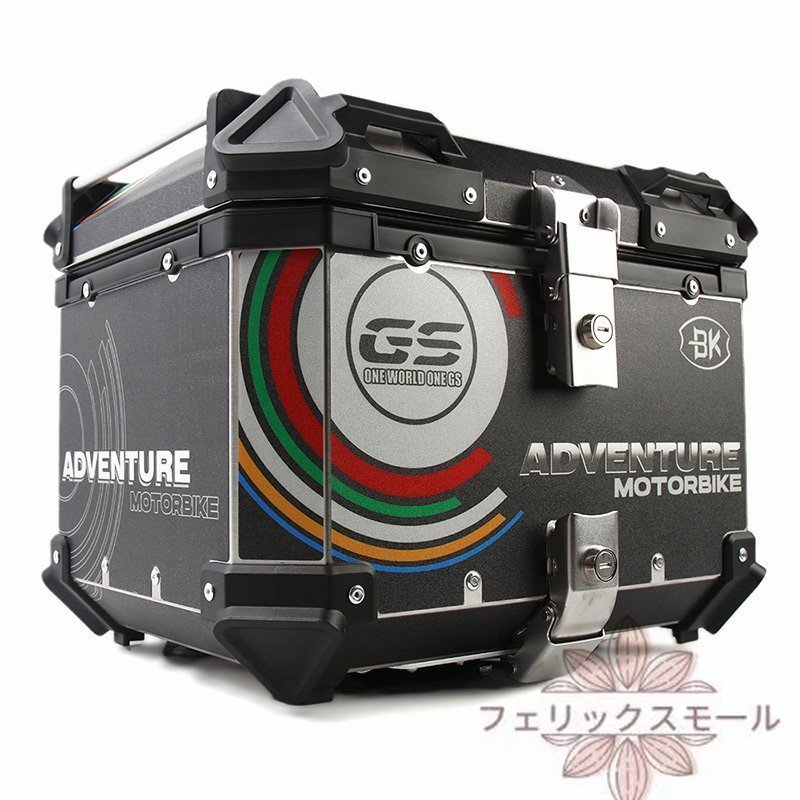 大容量55L リアボックス モノキーケース バイク用トップケース 取り付け金具付きトップケース バイク用収納ケース 防水 鍵2本 ブラック拍卖