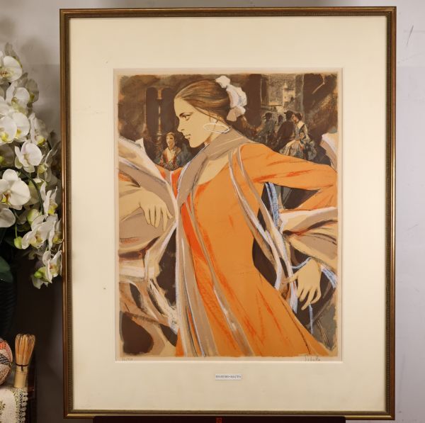 【真筆】 斉藤三郎 「 広場の踊り子 」 リトグラフ 54/150 15号 直筆サイン BK025拍卖