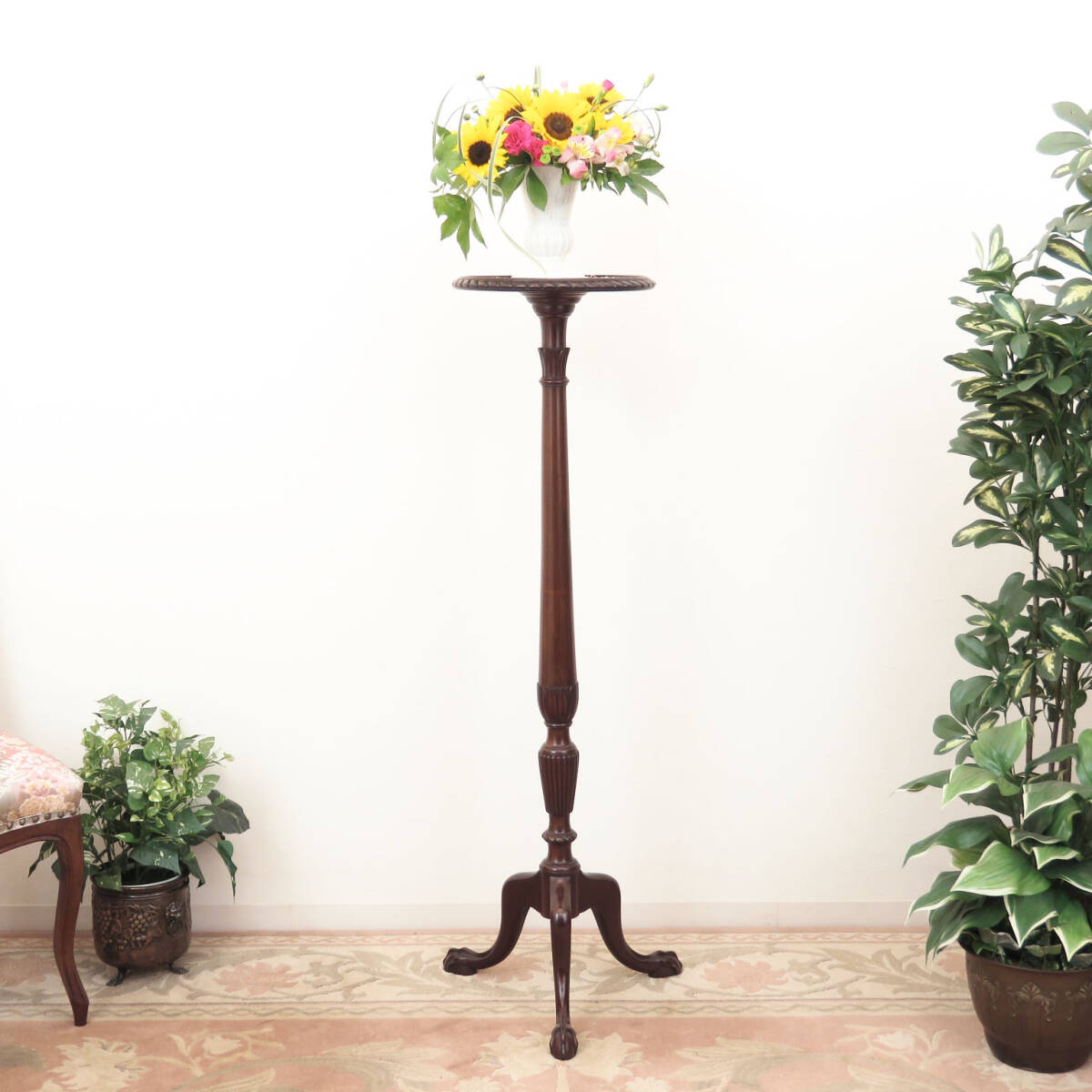 背の高いイギリスの木製フラワースタンド/プランツスタンド/花台/燭台/飾り棚/サイドテーブル/店舗什器/ディスプレイ台/インテリア//A-4535拍卖