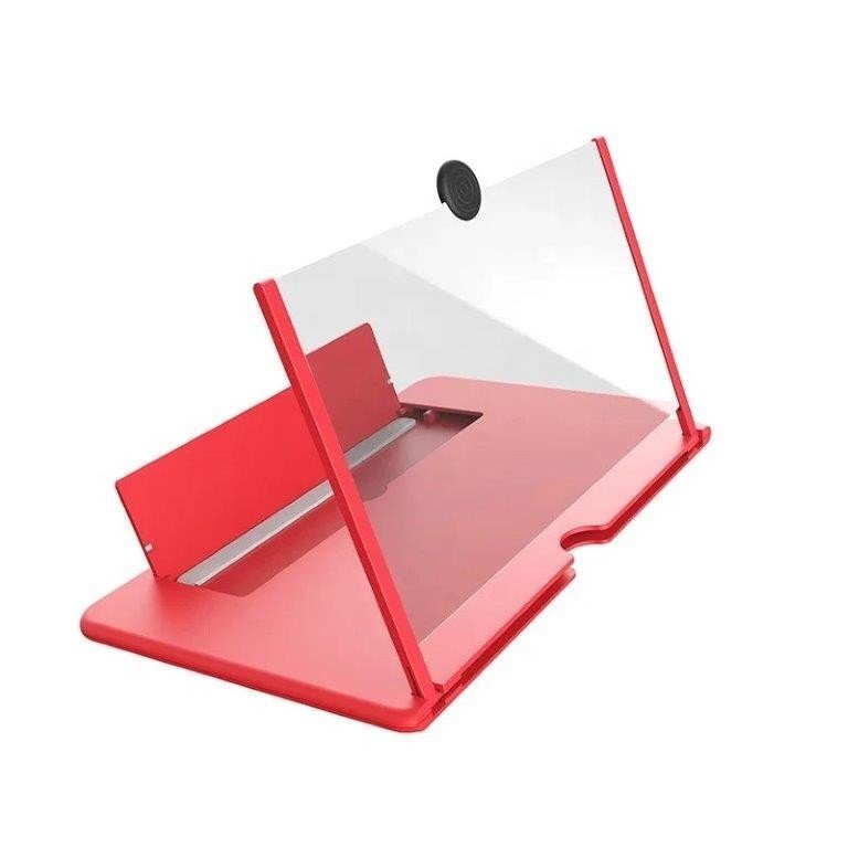 スクリーンルーペ 12インチ (レッド) スタンド 映画鑑賞 スクリーン拡大鏡 スマホ画面拡大鏡 折りたたみ式 拡大レンズ 区分C LB-43-RE_2拍卖