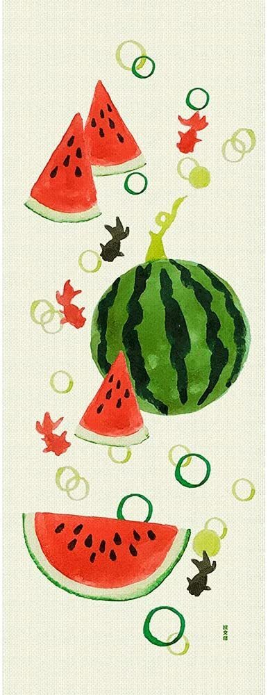 濱文様 絵手ぬぐい スイカと金魚 夏 手拭い 90×34cm メール便対応 ポイント消化拍卖