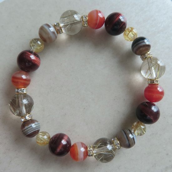 送料無料、ルチルクォーツ、タイガーアイ、サードニクス、ストライプアゲートのブレスレット拍卖