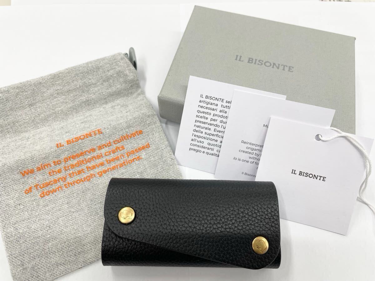 【訳有/未使用】イルビゾンテ (IL BISONTE) 4連キーケース/ブラック (左ボタンホック修理交換済等の訳有)拍卖