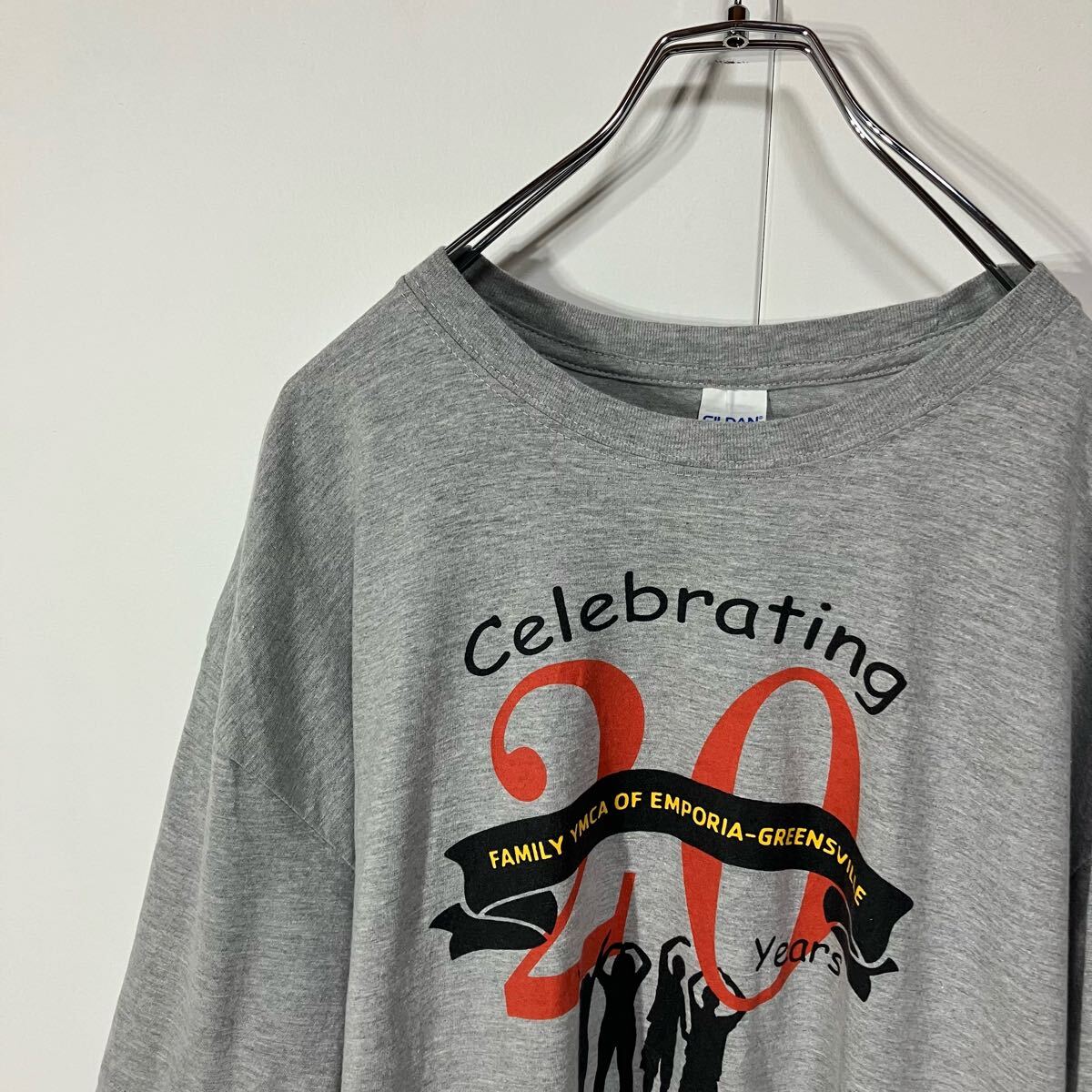 古着 YMCA 両面 プリント クルーネック 半袖 Tシャツ 大きいサイズ 杢グレー 2XL拍卖