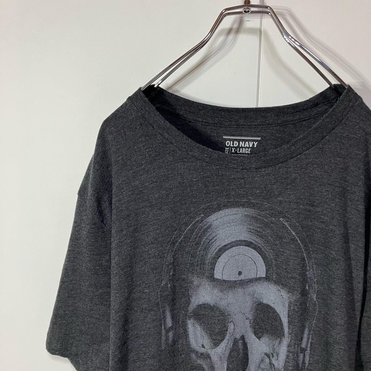 古着 スカル プリント クルーネック 半袖 Tシャツ 大きいサイズ ダークグレー XL拍卖