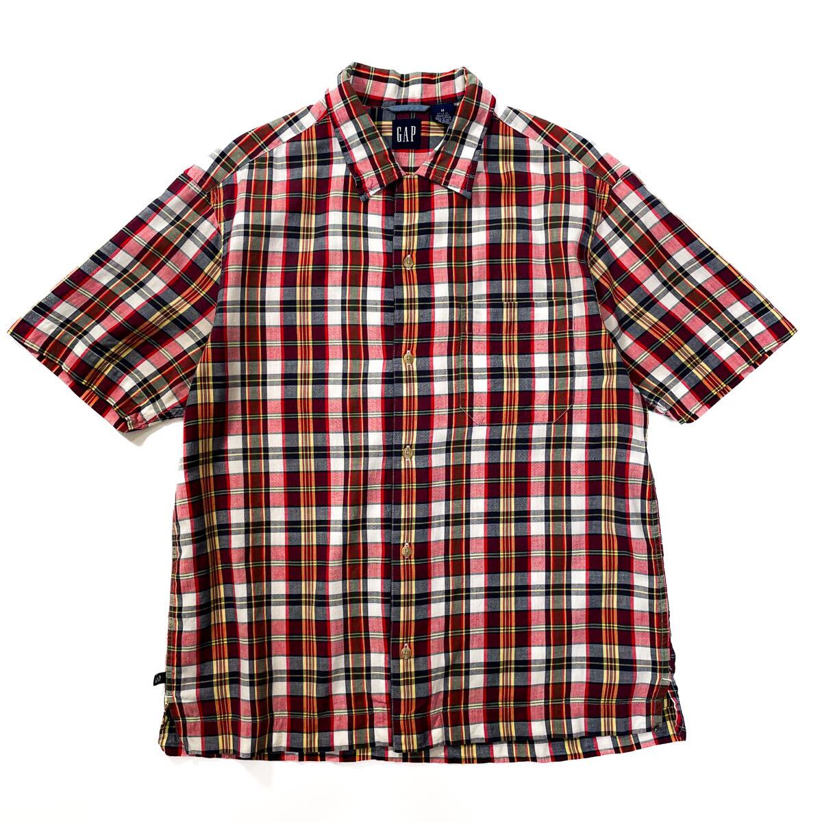 90s 00s GAP ギャップ インディアンマドラス チェック 半袖 オープンカラー ループ ビンテージ usa old M シャツ コットン J.crew 古着 80s拍卖