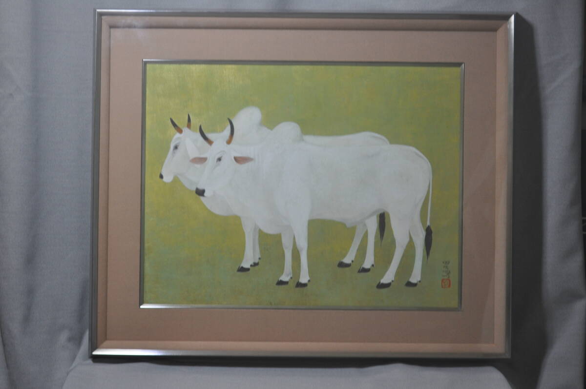 真作 長谷部日出男 『聖牛』10号 芸大卒業 日展会友 日春展審査委員 文部科学大臣賞 白寿賞山種展招待 昭和7年生まれ拍卖