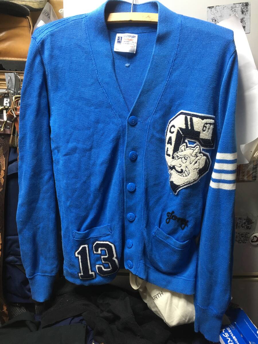 2506ビンテージ レプリカchampionチャンピオン ランナーズタグ コットン ニット レタードカーディガン42カレッジSAXブルーBLUE青ランタグ拍卖