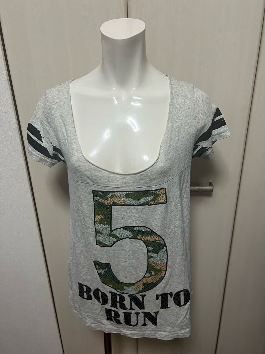 LALACUB ララキューブ 半袖ラインストーンカモフラ グレー フリーサイズ拍卖