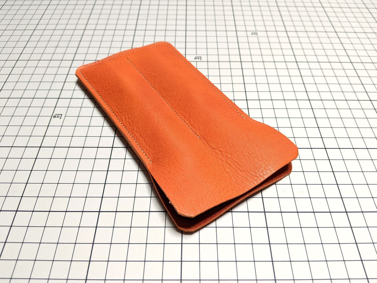 レザー◆本革 ペンケース ホルダー 独立 牛革 2本用 170x90mm 30g B ソフト オレンジ 橙拍卖