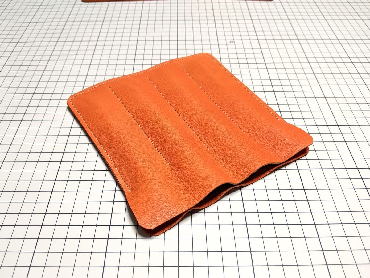 レザー◆本革 ペンケース ホルダー 独立 牛革 4本用 51g S ソフト オレンジ 橙拍卖