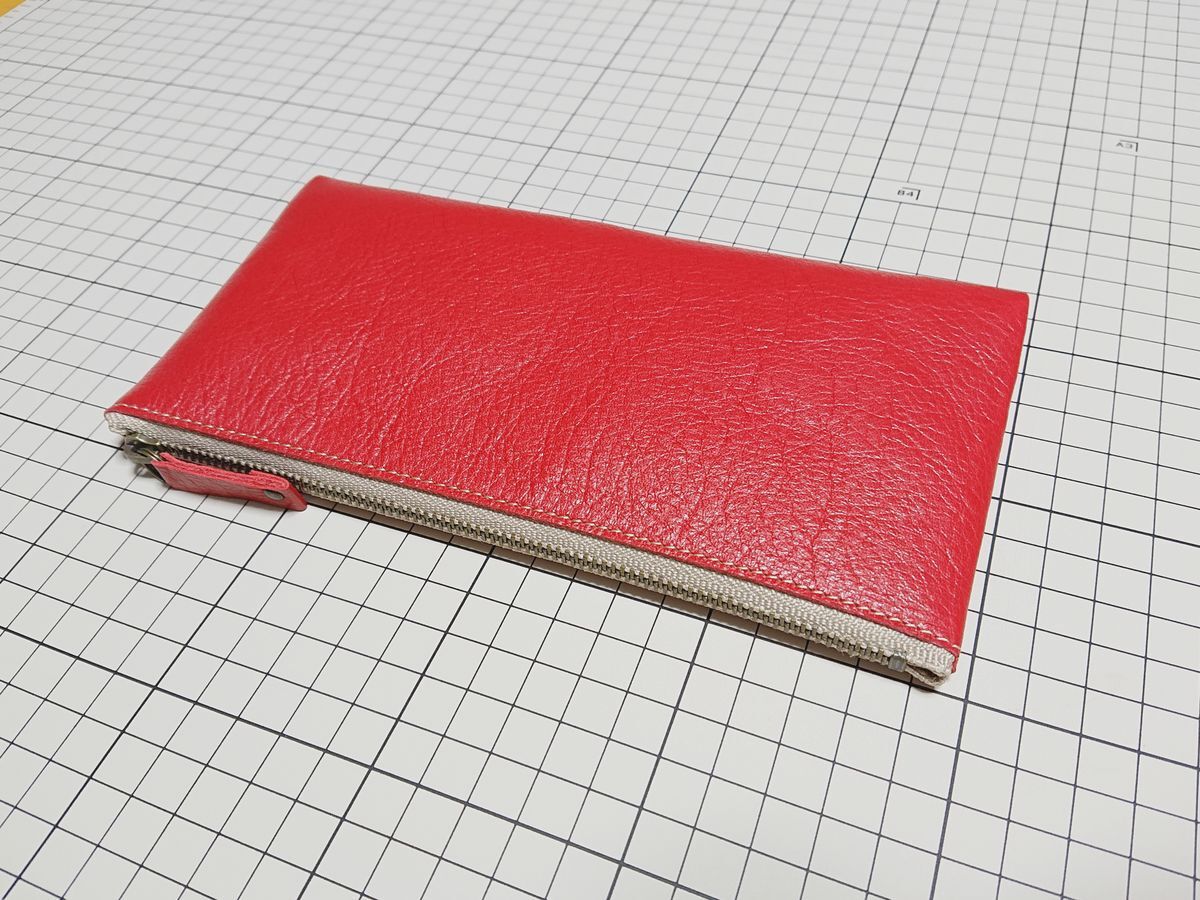 レザー◆本革 ペンケース 牛革 190x99mm 32g 7 赤系拍卖