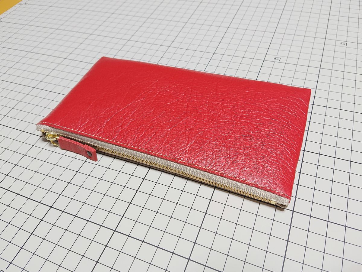 レザー◆本革 ペンケース 牛革 190x101mm 30g 8 赤系拍卖