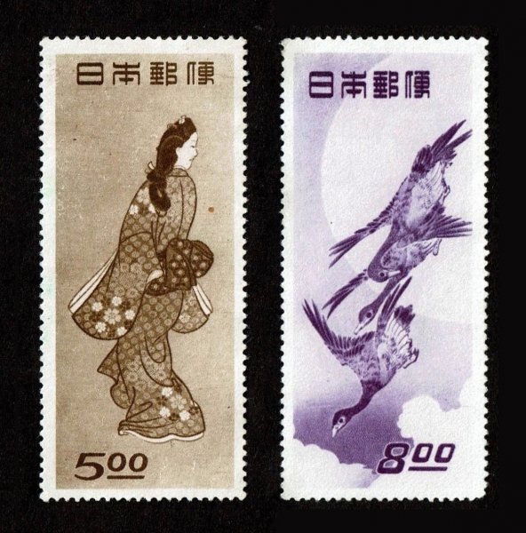 N977■【糊落ち】1948年 切手趣味週間記念 2種(見返り美人、月に雁)■未使用・良好拍卖