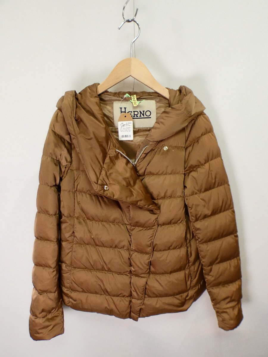 ヘルノ Herno 前立斜め&フード ダウンジャケット【L's(38)/11万円/ブラウン/Aランク/クリニ済】c5EE拍卖
