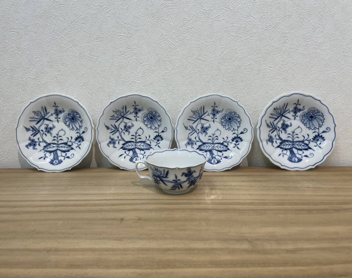 □中国写しの染付技法で完成のブルーオニオン!! MEISSEN マイセン ブルーオニオン ティーカップ&ソーサー 付属品なし 【2818OY】H16拍卖