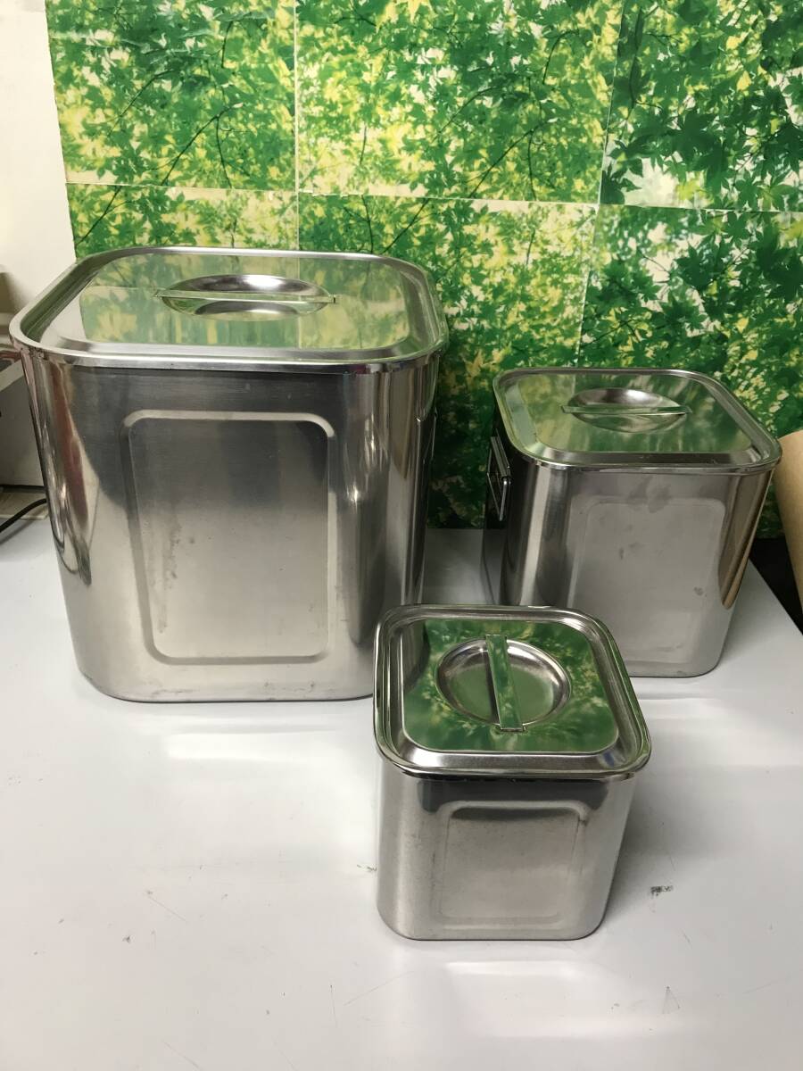 YUKIWA ステンレス容器 ふた付 持ちて付き 容器 サイズ30 21 15 3点セット 大中小 厨房用品 入れ物 キッチン用具拍卖