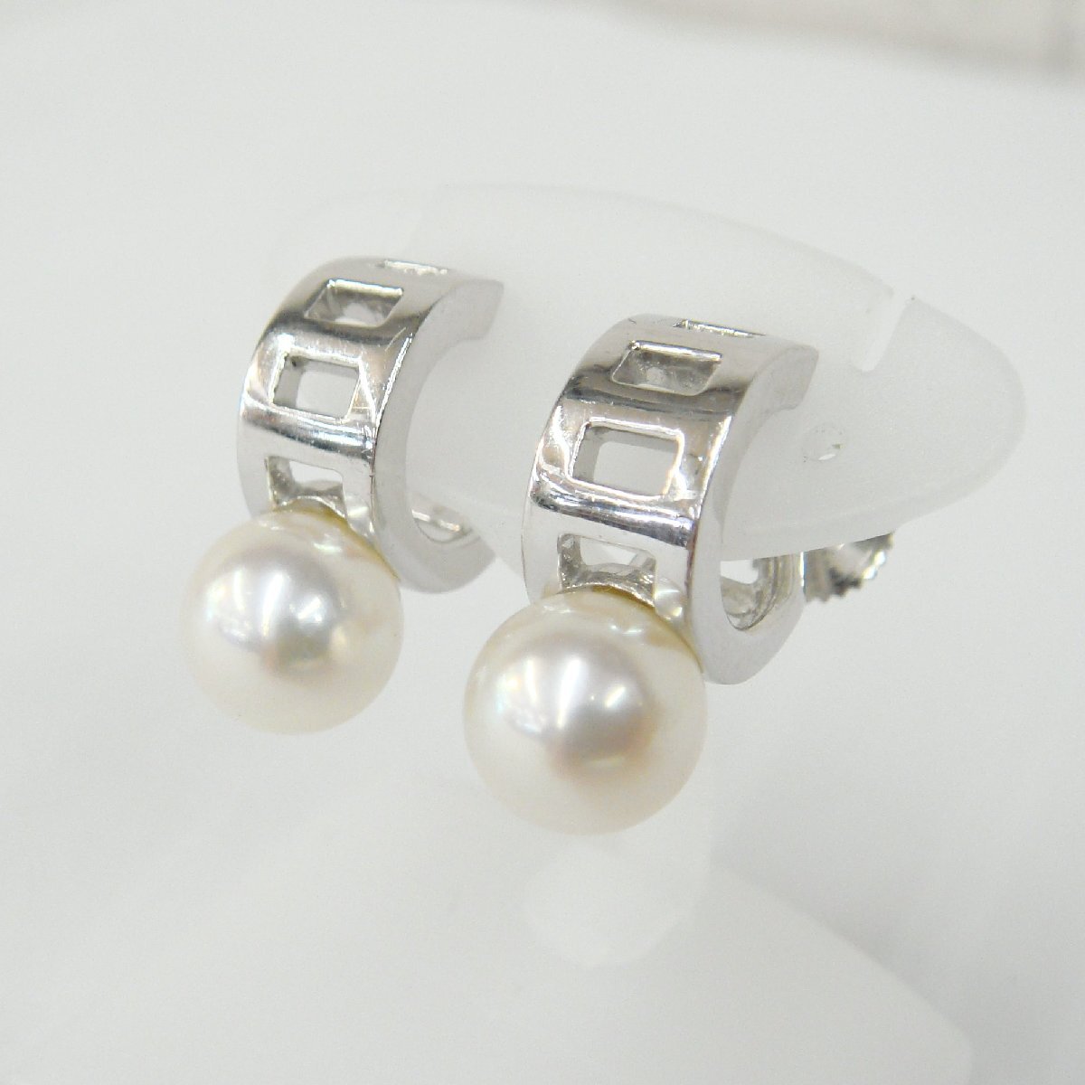 6327T【本物保証】 MIKIMOTO ミキモト K18WG パールイヤリング 珠(約)7mm 重量(約)3.64g ×2個拍卖