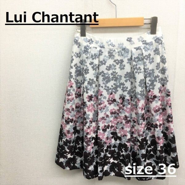 EZ2613●Lui Chantant 総柄 プリーツ スカート●36●ホワイト系 × ピンク系 花柄 フレアスカート ワールド ルイシャンタン拍卖