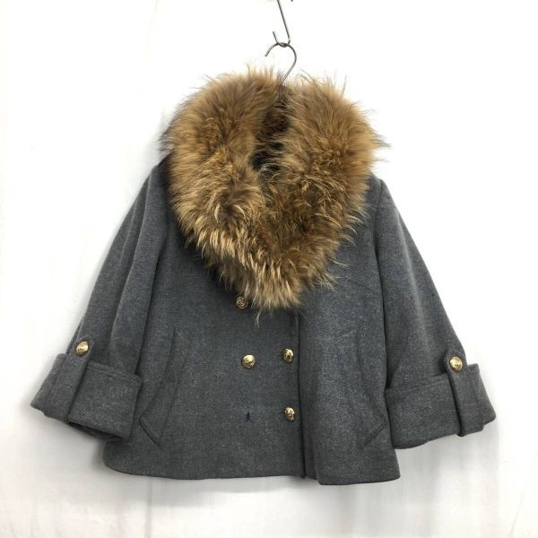 NZ673●LOVELESS ファー付 ショートコート●34●グレー ラブレス ボタン1個欠品拍卖