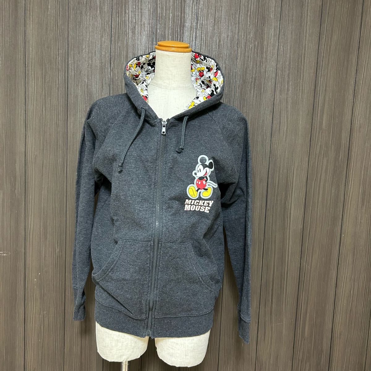 ディズニー ミッキーマウス  ジップアップ パーカー グレー レディース L拍卖