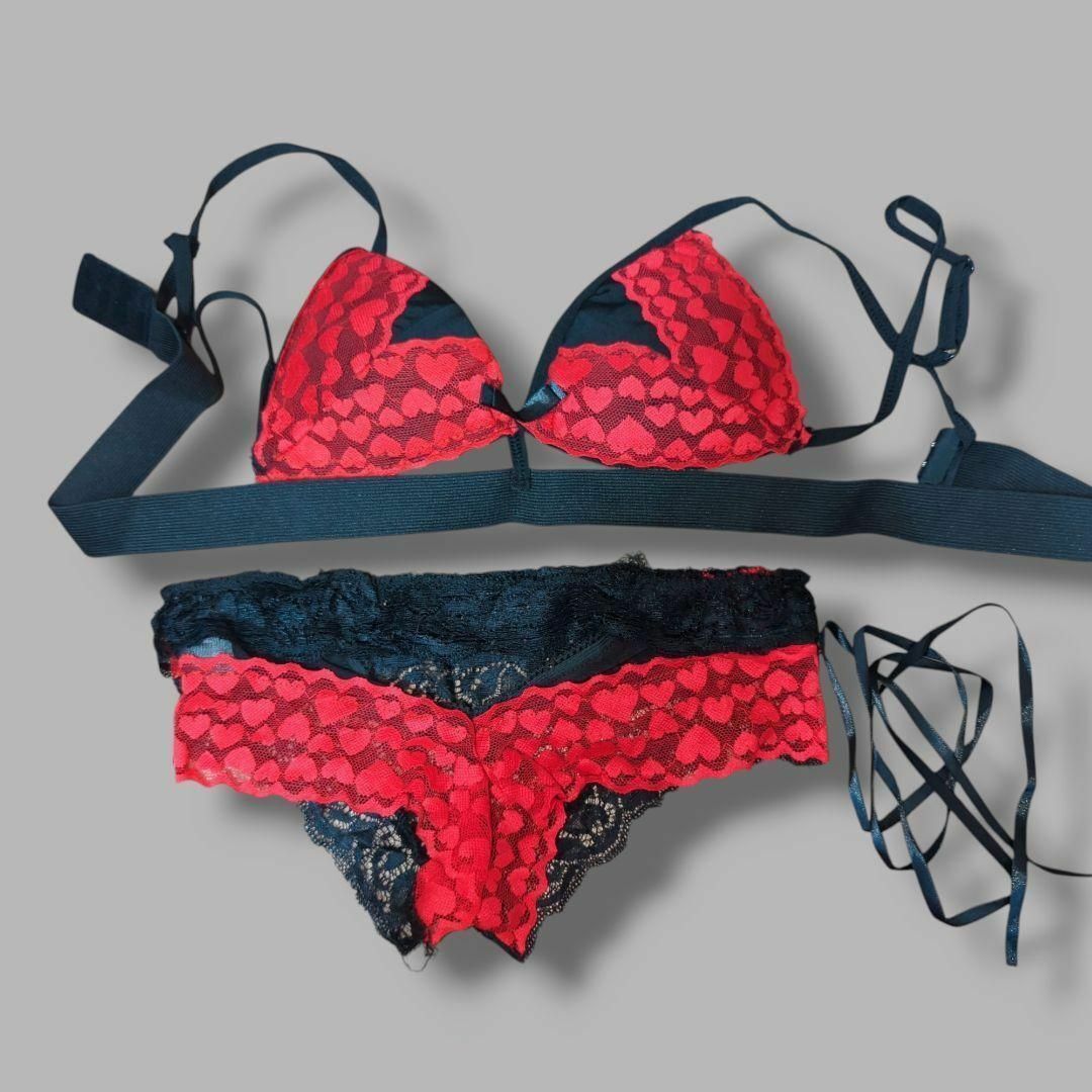 【L】セクシー ハート模様 レース ブラジャー ショーツ セット拍卖