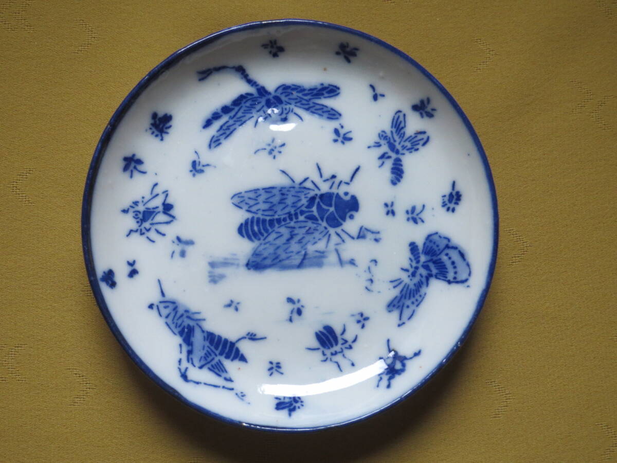 印版 皿 昆虫づくし 蝉 蜻蛉 バッタ 蝶 蜂 明治後期 拍卖