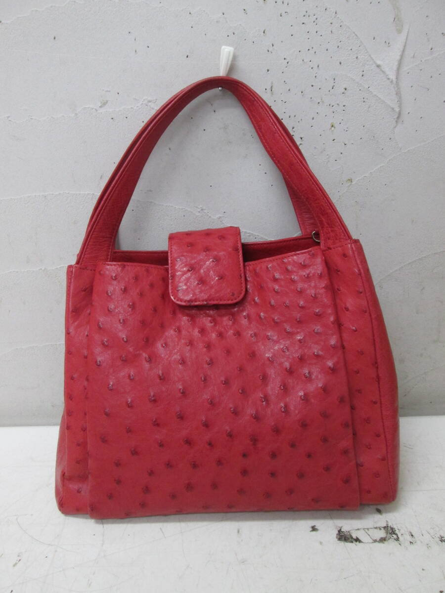 (77)♪JRA レディース オーストリッチ レザーバッグ ハンドバッグ 赤 レッド サイズ約22×29×12cm 拍卖