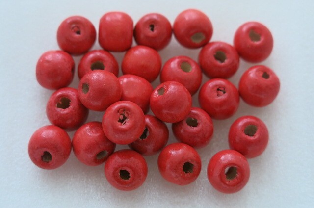 ウッドビーズ 約9X10mm 丸 マル・レッド 赤 約50個 38-RD拍卖