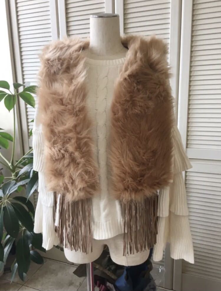 新品 レディース フリンジファーベスト L キャメル ショート丈 Daniel ファーベスト 秋冬 アウター 海外直輸入拍卖