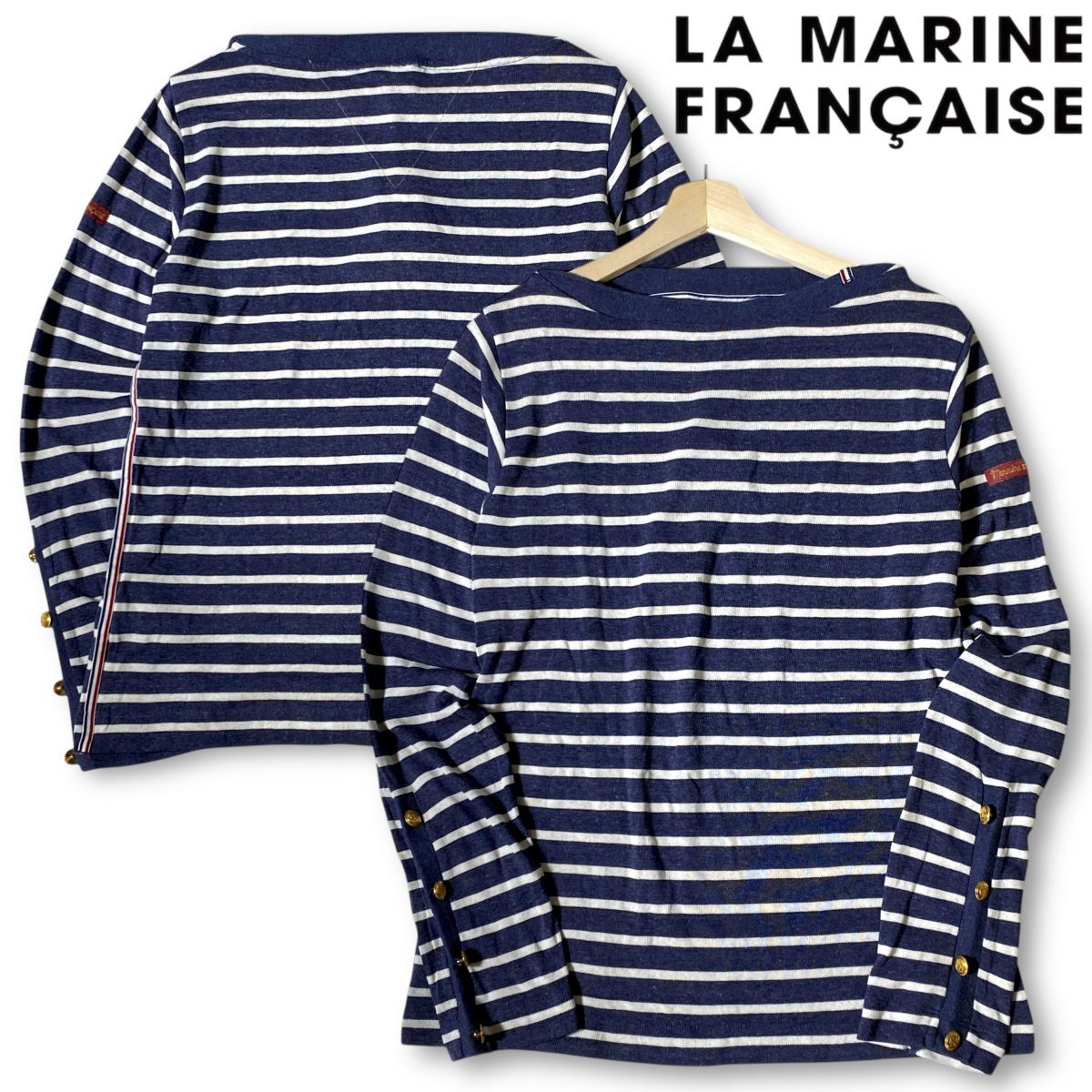 【M】新品 マリンフランセーズ 薄手 清涼 リネンレーヨン 金ボタン 配色テープ バスクシャツ LA MARINE FRANCAISE. カジュアル◆R2792拍卖
