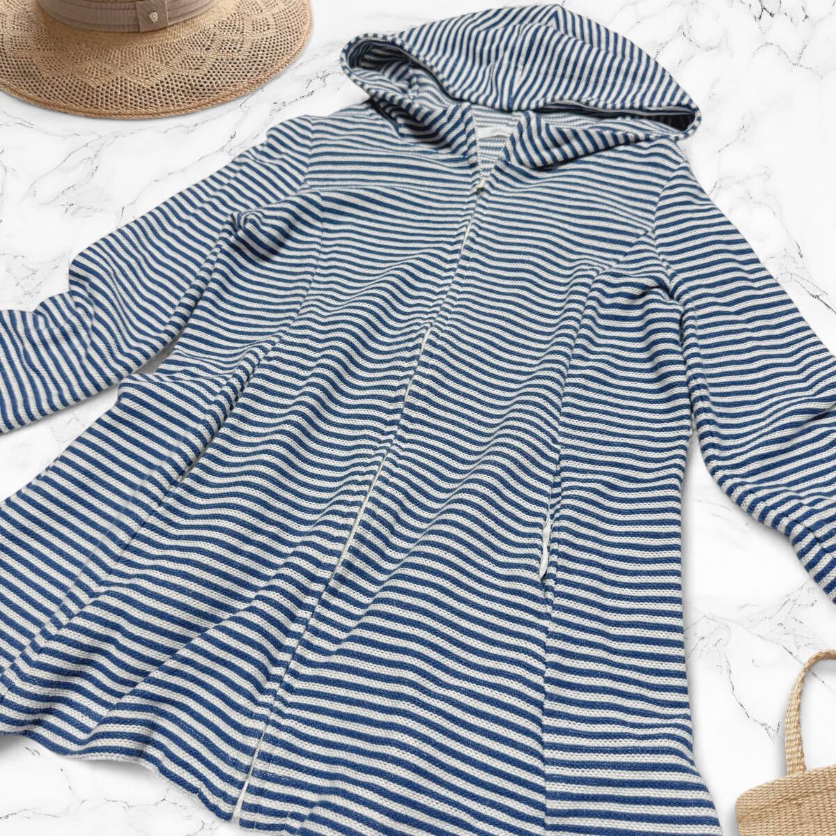 TABASA et Pitchoune タバサ エ ピッチュン ★ ボーダー パーカー 長袖トップス ジップアップ 羽織 フーディ フレア 春夏 マリン ブランド拍卖