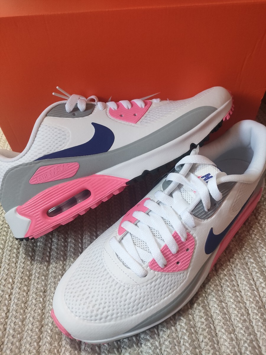 新品 定価23430 NIKE GOLF AIR MAX 90 G 27.5cm US9.5 ナイキ ゴルフシューズ 固定スパイク 白 青 ピンク エアマックス メンズ ゴルフ拍卖