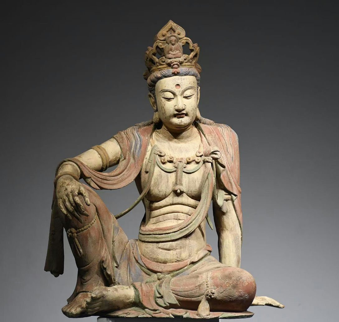 ▼渡鶴羽▼W0531明時代 楠木木彫彩絵 自在観音菩薩 楠木細工彫刻★仏教古美術★仏像★細密細工★廃寺旧蔵★廃寺買出品拍卖