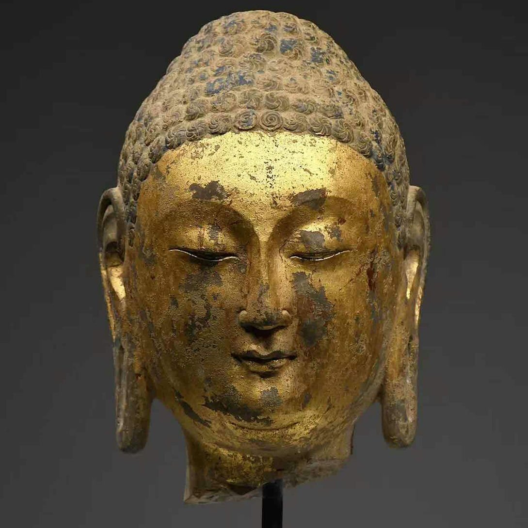 ▼渡鶴羽▼W0537北斉時代 青石塗金仏首 青石細工彫刻★仏教古美術★仏像★細密細工★廃寺旧蔵★廃寺買出品拍卖