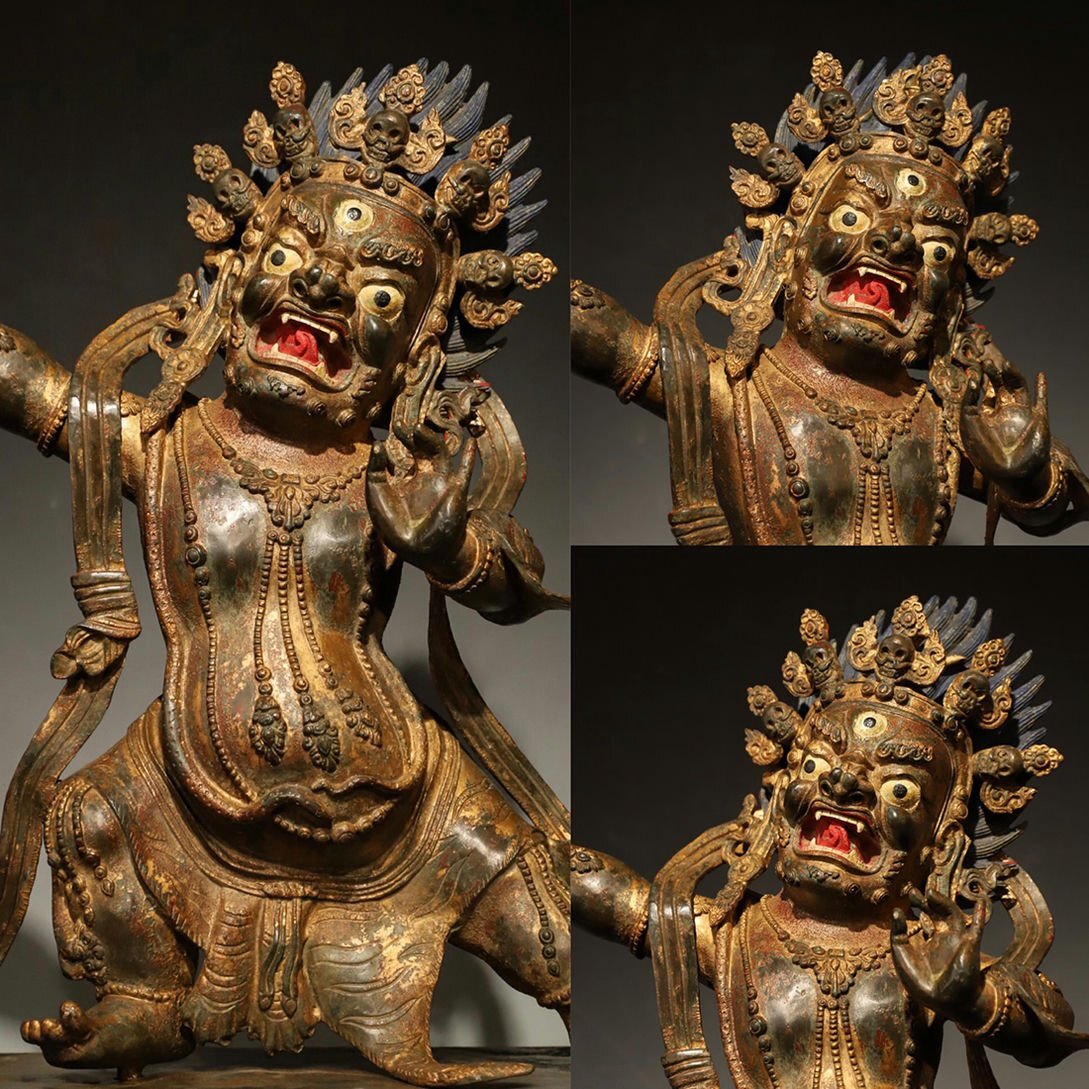 ▼渡鶴羽▼W2036清時代 仏教古美術 チベット密教 銅塗金 金剛手菩薩 細工彫刻★仏像★細密細工★廃寺旧蔵★廃寺買出品拍卖