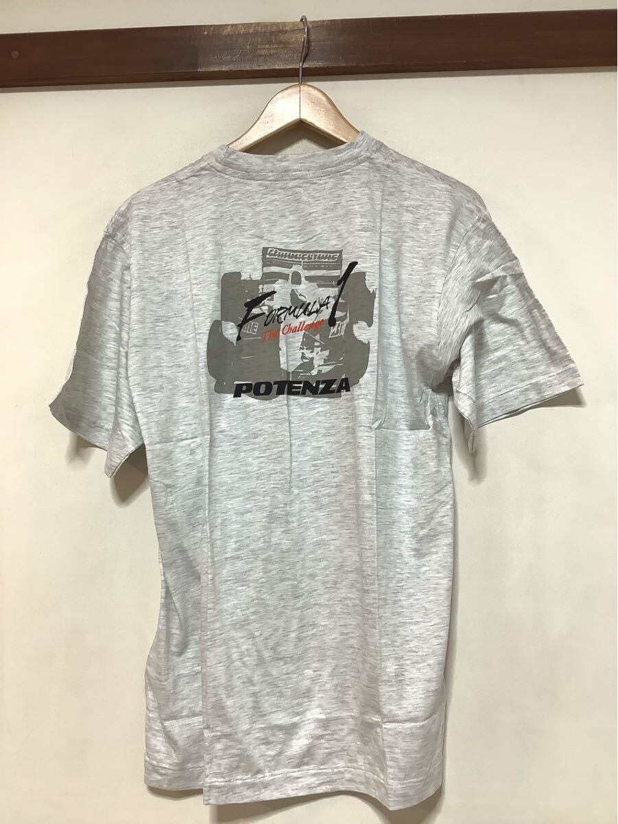 て1618 POTENZA ポテンザ F1 プリントTシャツ 半袖Tシャツ F ライトグレー 美品 シングルステッチ拍卖