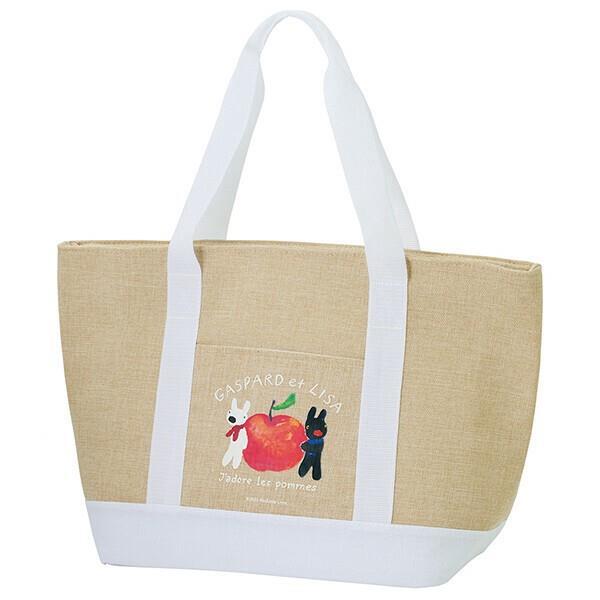 リサとガスパール 麻風トート型保冷ショッピングバッグ エコバッグ マチ広 大容量 買い物バッグ (リンゴ柄) スケーター拍卖