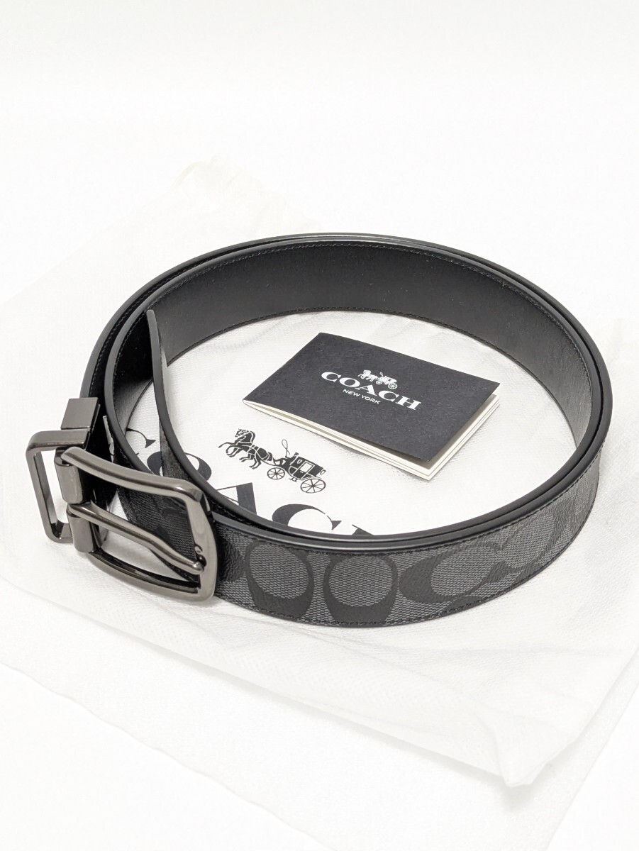 COACH コーチ ベルト F64839 CQ/BK シグネチャー 全長約127cm ウエスト約103〜113cm 幅35mm ワイドハーネス リバーシブル B-46拍卖