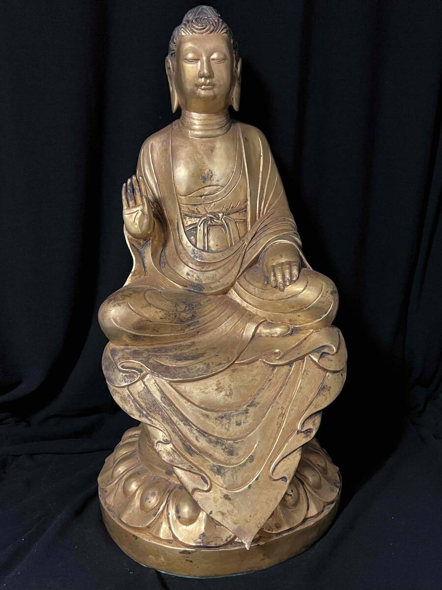 隋から唐時代 金銅仏 巨大釈迦如来坐像 巨大精細金銅仏 【旧家蔵出し】 金銅仏 銅塗金 唐物 仏教用品 仏像 唐物 時代物(B-100)拍卖