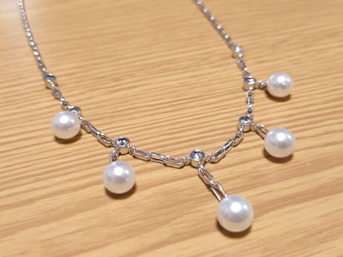 【MADE IN ITALY】SILVER925/8Pダイヤモンド&5Pパールドロップネックレス拍卖